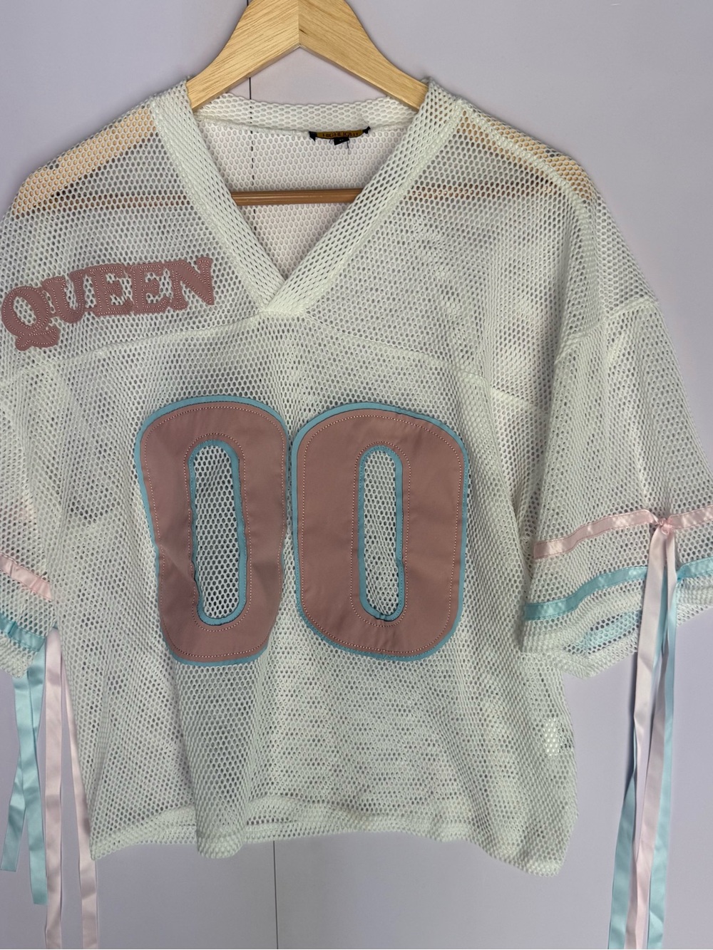 Mint Mesh Kids Jersey with Pink '00' Applique and QUEEN Patch